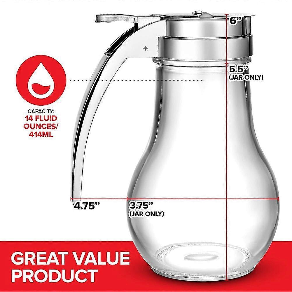 14 Oz Glass Syrup Dispenser, No Drip Glass Syrup Bottle for Maple Syrup, Honey Dispenser, Pancake Mix, or Sugar