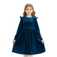 thumbnail image 2 of Odeerbi Kids Girls Long Sleeve Velvet Dresses Spring Fall Ruffle Princess Dress Casual Flared A-Line Dress Kids Girls Clothes, 2 of 9