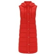 thumbnail image 5 of adviicd Long Puffer Vest Women Quilted Hooded Sleeveless Down Vest Outerwear Jackets Fall Winter Coats with Pockets (Red, M), 5 of 5
