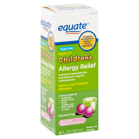 Equate Children's Allergy Relief Cetirizine HCl Oral Solution, Bubble Gum, 4 fl