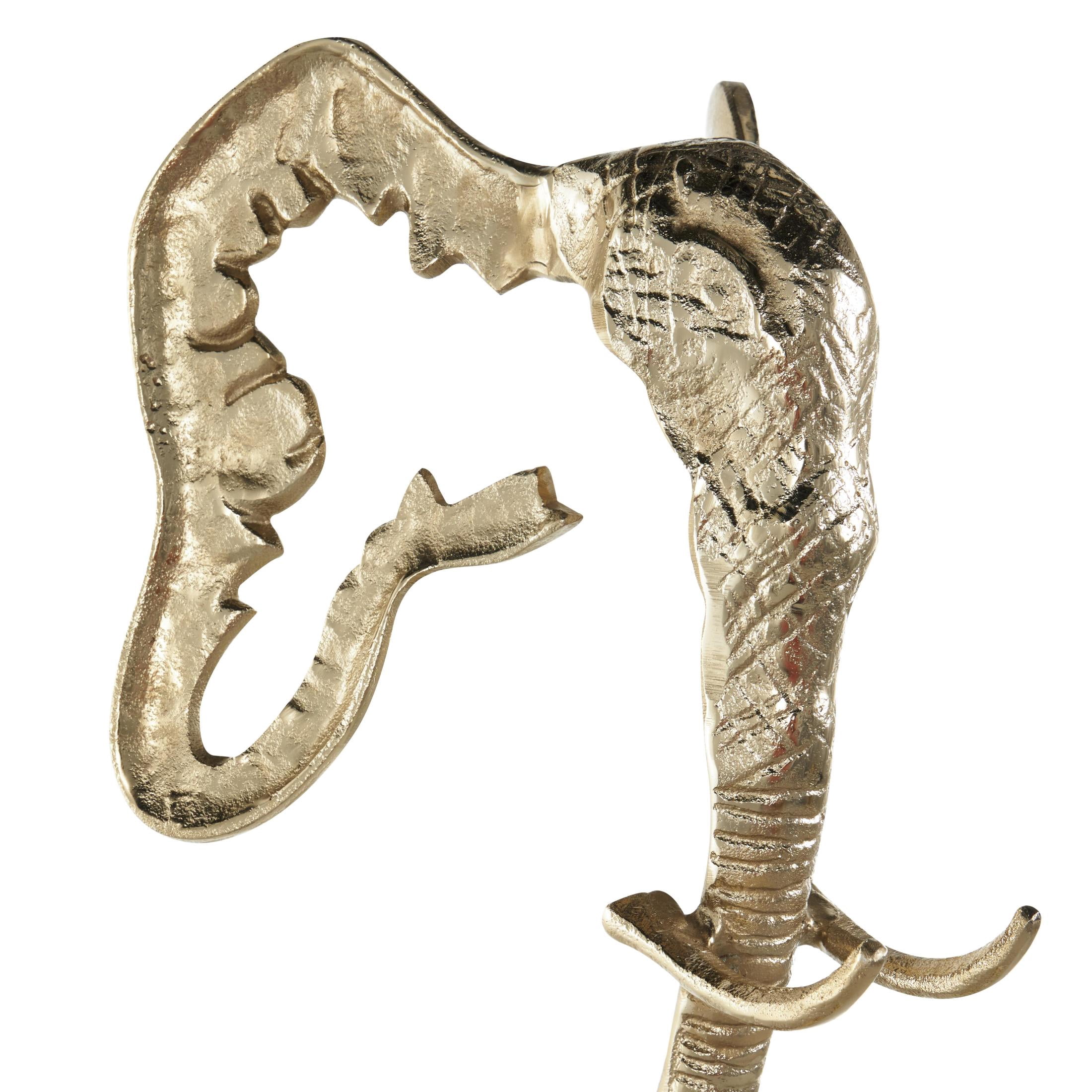 9" x 27" Gold Aluminum Metal Tall Cutout Silhouette Elephant Sculpture with Marble Base, by DecMode