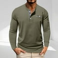 thumbnail image 2 of UVEASISHA Men Henley Long Sleeve Shirt Casual Cotton Tshirt with Pockets Loose Fit Sport Tee Shirt Army Green XXXL, 2 of 8