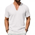 thumbnail image 2 of FRSASU Mens Casual T-Shirts Short Sleeve V Neck Henley Shirt Button Basic Fashion Summer Beach Tee Tops White, 2 of 6