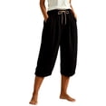 thumbnail image 5 of Karight Womens Drawstring Elastic Waist Linen Blend Capri Pants Casual Loose Cropped Trousers with Pockets, 5 of 6