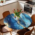 thumbnail image 2 of Abstract Blue Golden Marble Texture Elastic Fitted Round Table Cover Modern Style Waterproof Outdoor Tablecloth for Holiday Party, Picnic, Patio & Dining Fits Tables Up to 36"-44", 2 of 8