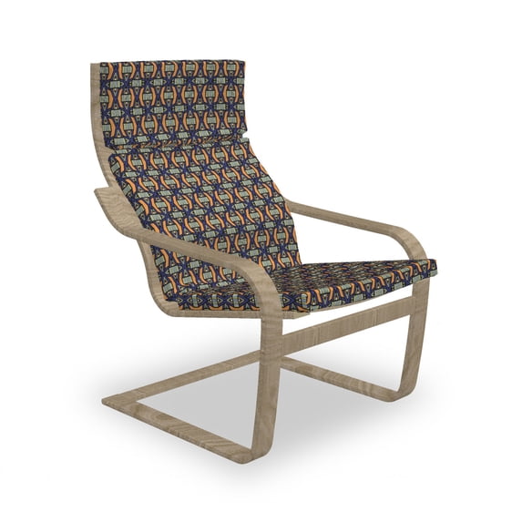 Ethnic Armchair Pad and Slipcover, Tribal Motifs with Colorful Stripes and Stars Pattern Abstract Design Motifs, 1 Piece Soft Cushion Replacement with Removable Cover, Indigo Marigold, by Ambesonne