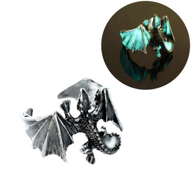 Anillo de apertura de pequeño dragón volador, anillo luminoso de dinosaurio a la moda, joyería creativa de Hip Hop Wmkox8yii fajkfhkj2280