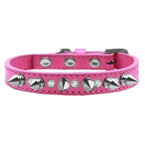 Pet and Dog Spike Collar, "Clear Crystals Silver Spikes”