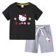 thumbnail image 3 of Hello Kitty-Camiseta de algodón con estampado de dibujos animados para niños y niñas, traje de dos piezas con pantalones de manga corta, verano, 3 of 5
