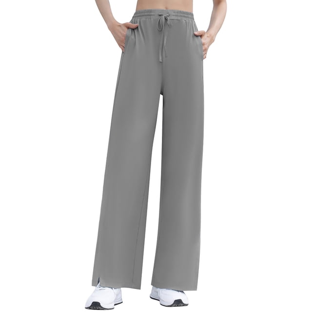 Gibobby Yoga leggings Pantalones de yoga de talle y pernera ancha para mujer, secado rápido y solar(Gris,XL)