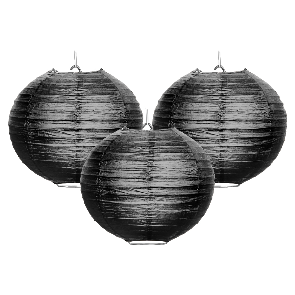 WIRESTER 3pcs Set Black 8 inch Hanging Paper Lanterns Decorative Kit
