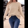 thumbnail image 4 of Suéter de Otoño 2025 para Mujer, Jersey de Punto Acanalado de Larga, Holgado, Cuello Redondo, Murciélago, Suéter Dividido. Caqui M, 4 of 9