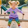 thumbnail image 2 of Aideaone Girls Outfit Fall 2 Pcs Clothes Sets Long Sleeve Ruffle Hem Shirt Floral Pants for Kids Size 3-8, 2 of 6