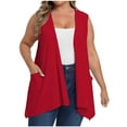 thumbnail image 3 of Womens Summer Tops Fashion Solid Color Cardigan Pocket Sleeveless Plus Size, 3 of 8