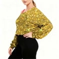 thumbnail image 5 of Women's Off Shoulder Crop Sweatshirt Plus Size Fashion One Shoulder Long Sleeve Pullover Top with Strap Design Gold S, 5 of 7
