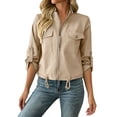 thumbnail image 2 of Women's Zip up Jackets Stand Collar Roll Tab Sleeve Drawstring Hem Coat Breathable Loose Outdoor Hiking Jackets Outerwear, 2 of 9