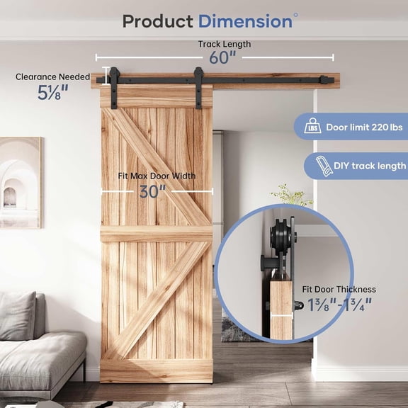 5 FT Heavy Duty Sliding Barn Door Hardware Track Kit