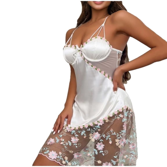 Sexy Sheer Lace Nightgown for Women Mesh Sheer 2 Piece Lingerie Babydoll Sets Fashion Floral Chemise Outfits
