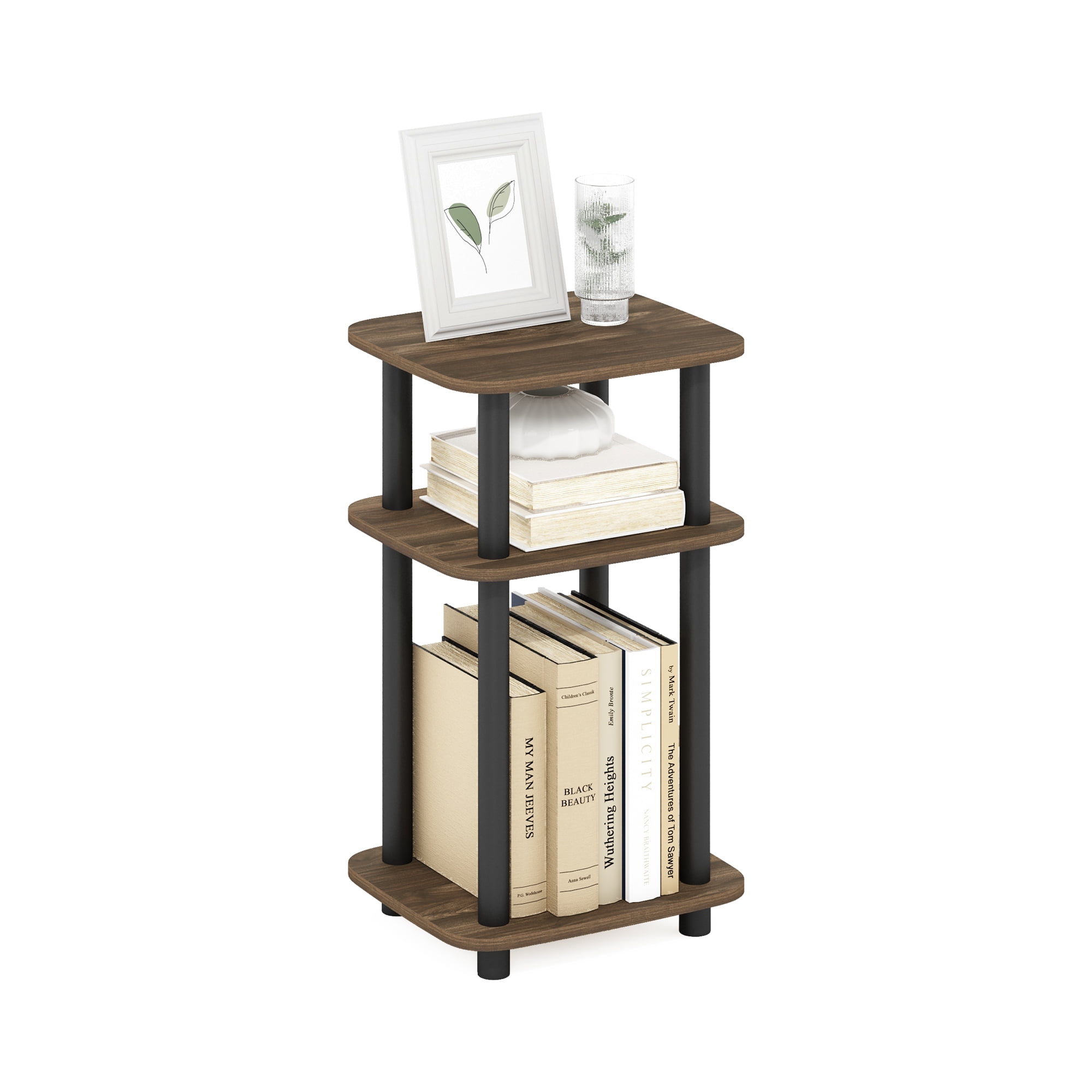 Furinno Just 3-Tier Turn-N-Tube Curve End Table, Side Table, 1-Pack, Columbia Walnut/Black