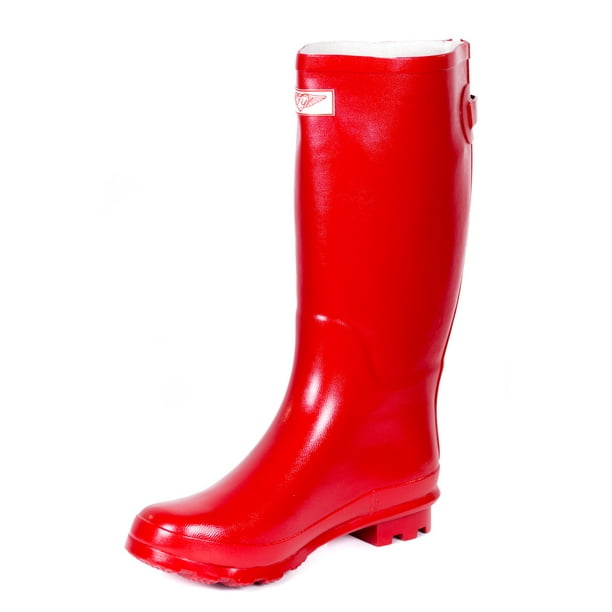 Forever Young Women Red Rubber Rain Boots /w Classic Zipper Design