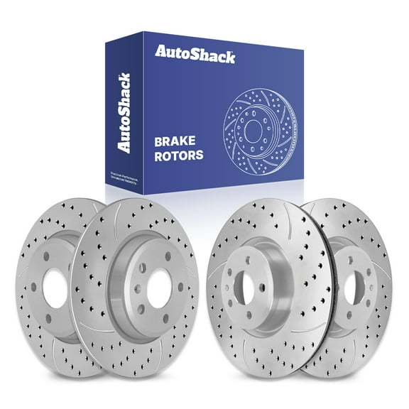 AutoShack Front & Rear Drilled & Slotted Brake Rotors | Replacement For Audi S4 A5 Sportback A7 Sportback S6 A6 Quattro A4 Quattro A6 allroad A4 allroad | Silver Matte Finish | 4-PC Set | TurboGuard