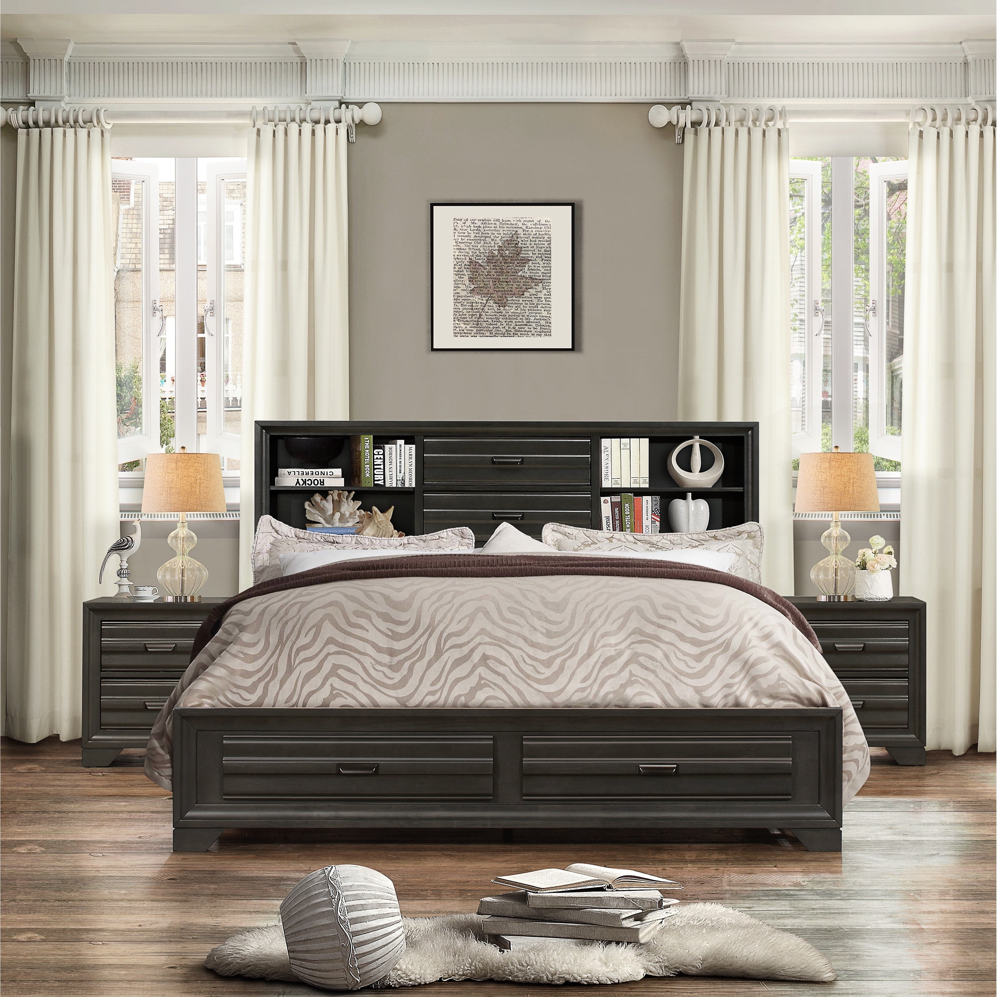 Roundhill Furniture Loiret Antique Grey Finish Wood Bed Room Set