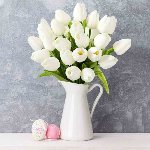 AZXY Artificial Flowers,Artificial Tulips,Fake Flower Bouquet,White Faux Flower for Wedding Indoor Graduation Decoration Clearance