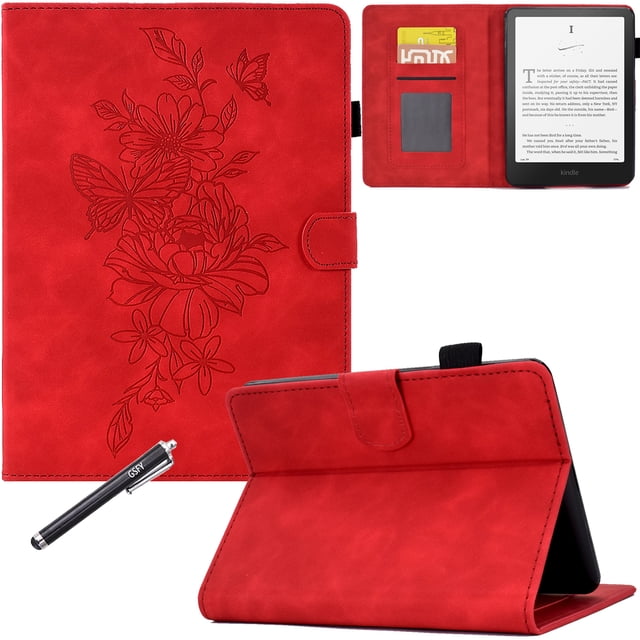 GSFY Case for Kindle Paperwhite 12th Gen 2024 Released (7") & Kindle Colorsoft Signature Edition, PU Leather Magnetic Closure Wallet Case with Card Slot Auto Sleep/Wake Feature, Red