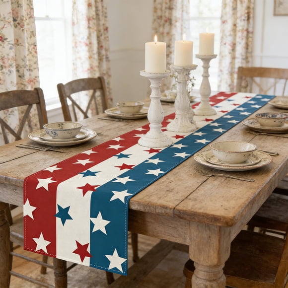 Linnome Chemin de Table Patriotisme Fête de l'Indépendance 4 Juillet Nappe de Fête Décoration Rouge Blanc Bleu Étoile 13x35.4 Po Multicolore#02