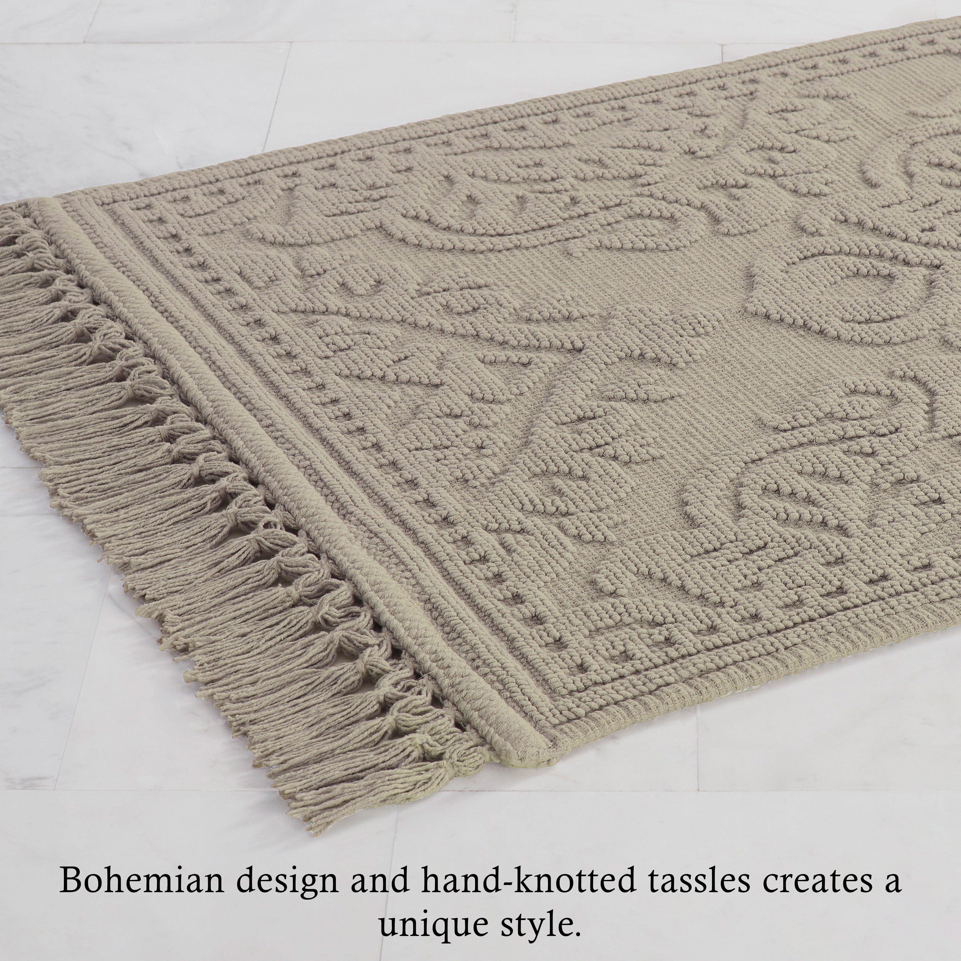 Jean Pierre Ricardo Cotton Fringe 21 x 34 in. Bath Rug, Linen