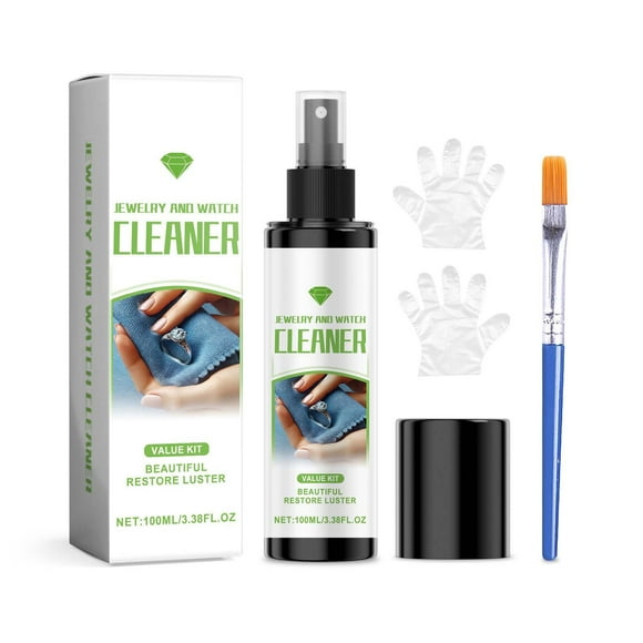 100Ml Jewelry Cleaning Spray With Brush And Gloves For Gold Silver Diamond Ring Chain Earring Tarnish Remover 3.4 Fl Oz