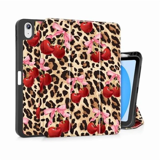 wonim11 May Chen for iPad (A16) 11th Generation Case 11 Inch 2025, iPad 10th Gen Case 2022 10.9 inch, Trifold Stand with Auto Wake/Sleep Soft TPU Protective Stand Back Cover, Cherry & Cheetah