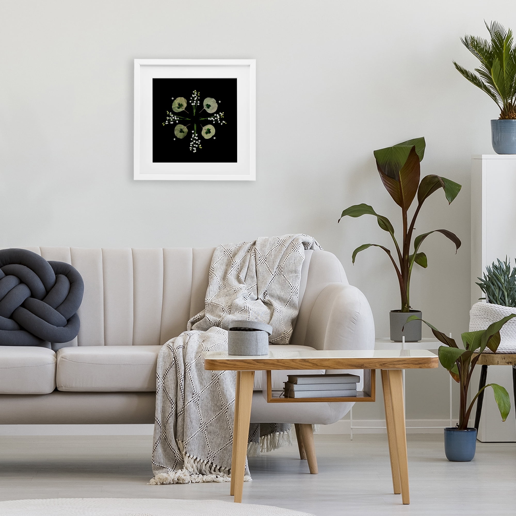 Stupell Industries Leaves & Wildflowers on Black White Framed Print Under Glass, design by Beth Adoette