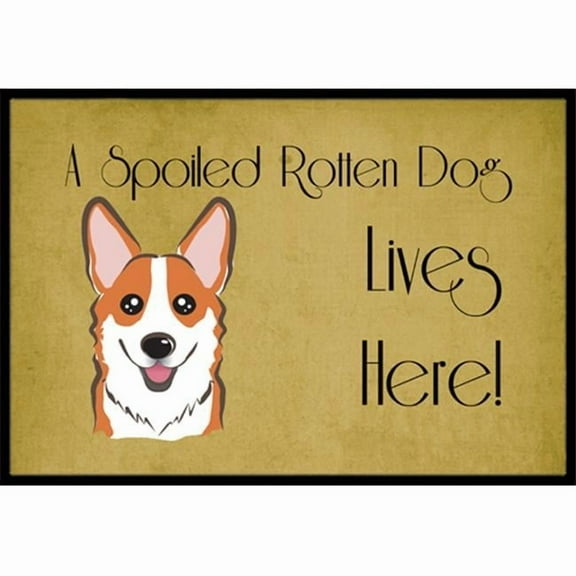 Caroline's Treasures BB1502JMAT Red Corgi Spoiled Dog Lives Here Door Mat, Indoor Rug or Outdoor Welcome Mat 24x36