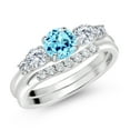 thumbnail image 2 of Gem Stone King 10K White Gold Blue Apatite and White Lab Grown Diamond 5 Stone Bridal Engagement Wedding Ring Set for Women (0.80 Cttw, Round: 5MM and 3MM, Size 5), 2 of 6