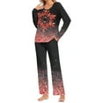 thumbnail image 2 of Lorytime Women Christmas Pajamas Set Snowflakes Long Sleeved Crew Neck Tops Elastic Waist Pants Soft Loungewear, 2 of 6