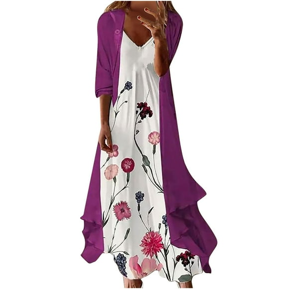 Birdeem Womens Summer 3/4 Sleeve Smock + Dress Two Piece Set Long Dress Beach Maxi Dress