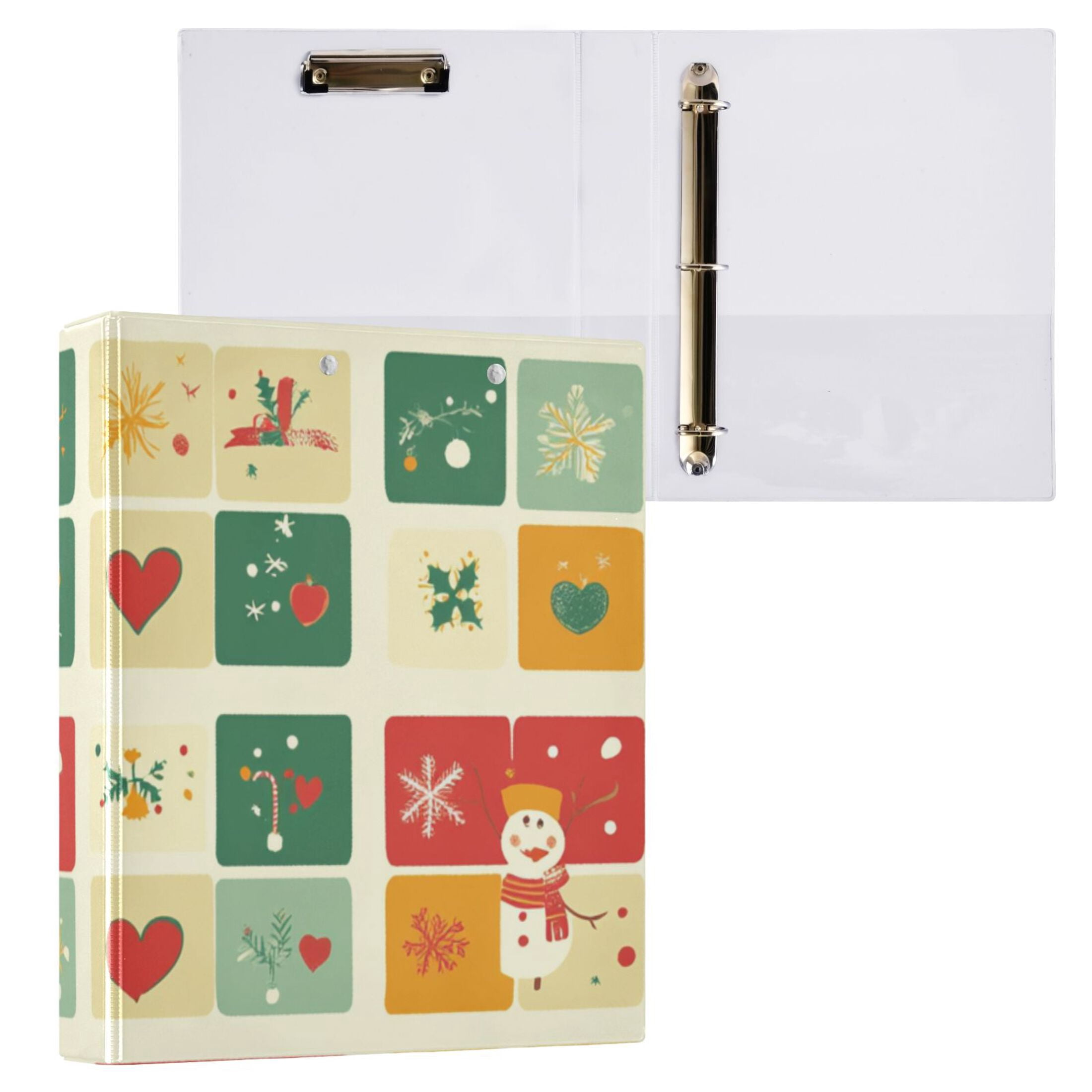Christmas Squares 3 Ring Binders 1.5 inch Hardcover File Folders with Interior Pockets A4 Size Organizer for School Office Hospital