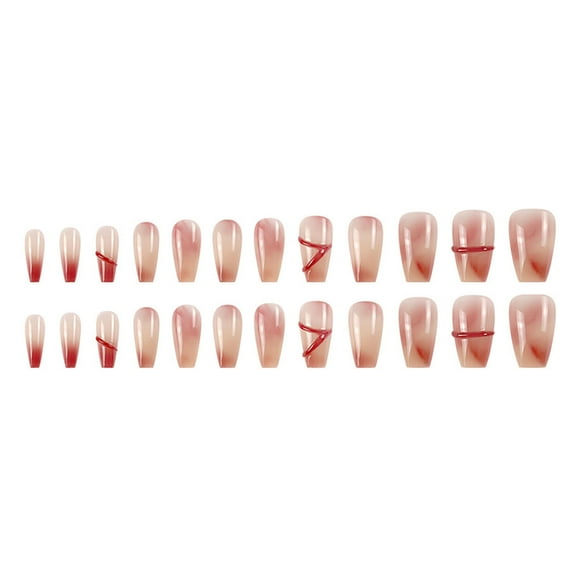 Press on Nail Short Ballet Fake Nail Artificial Acrylic Nail French Nail Tips Glues On Nail Gradient Design False Nail