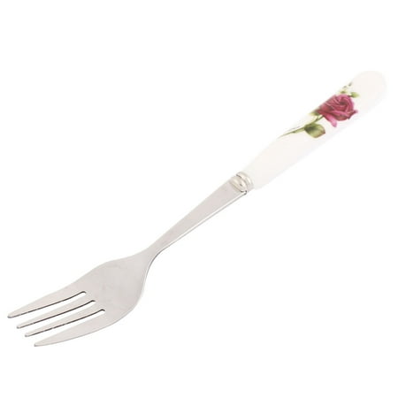 Handle Fish Fork - Unique Bargains Rose Printed Ceramic Handle Flatware Salad Dinner Fork for Home Essential