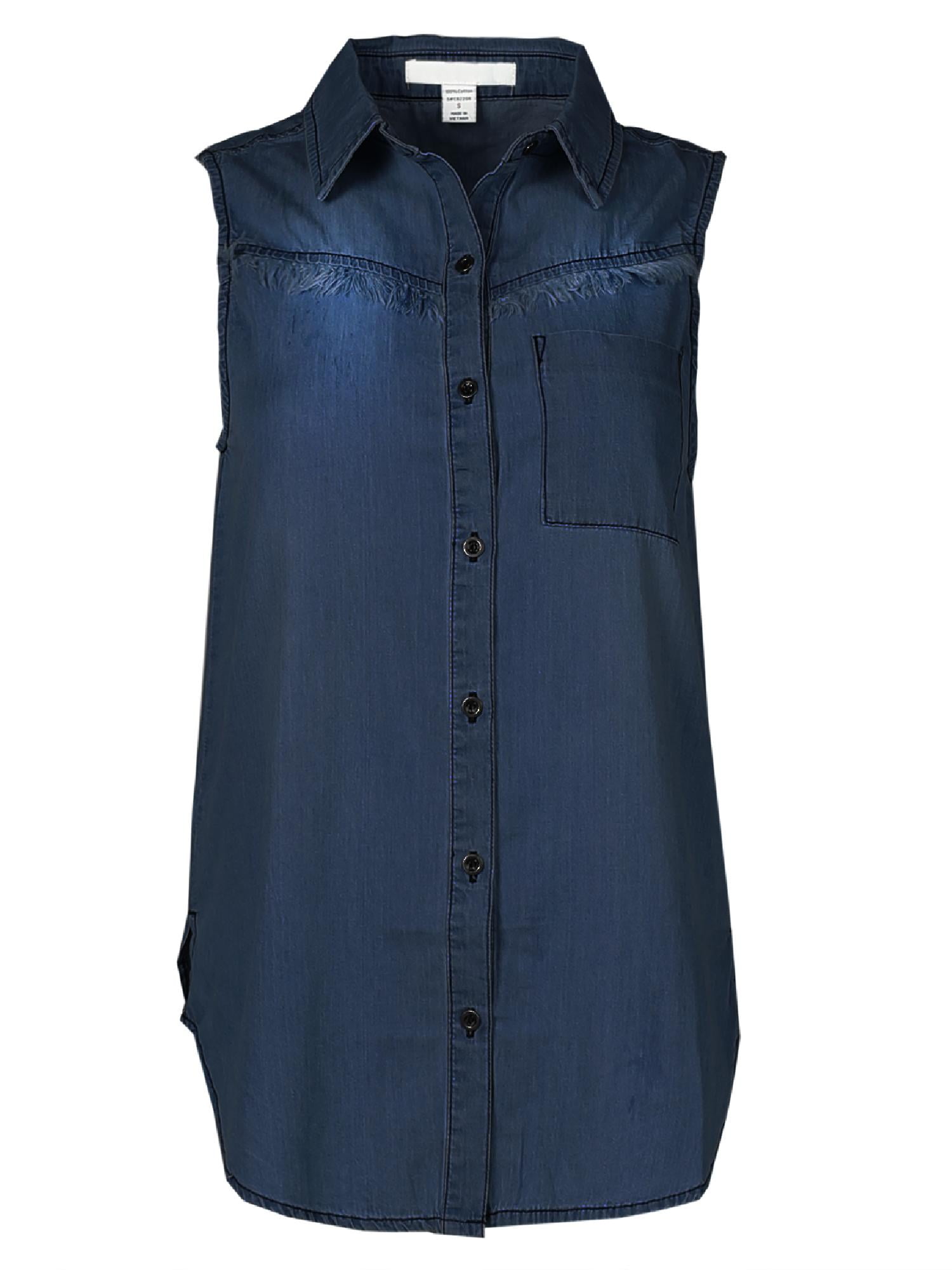 sleeveless denim button down shirt