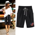 thumbnail image 2 of Bermudas Para Mujer Estampado de Bandera Estampado de Cinco Puntos Pantalones de Lino de Algodón de Gran Tamaño Pantalones Casuales Odeerbi ODB166377, 2 of 4