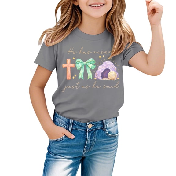 Shadoumai Toddler Girl Shirts 5t Letter Print Round Neck Shirt Short Sleeve T Shirt Thin and Light Holiday Shirts Toddler Clothes for Girls