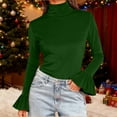 thumbnail image 2 of QATAINLAV Women's Velvet Shirts Turtleneck Flared Long Sleeve Velvet Tops Casual Slim Fit Dressy Outfits Clothes, Army Green, L, 2 of 8