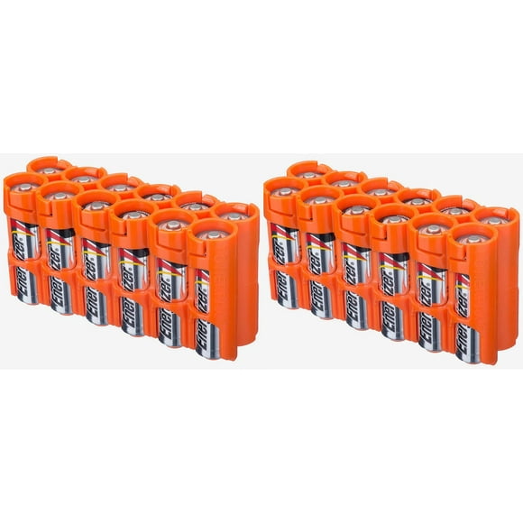 Storacell by Powerpax AA Battery Storage container - Holds 12 Batteries, Orange (2 Pack)