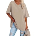 thumbnail image 4 of Camiseta holgada para mujer, camisas casuales de manga corta de verano, blusas de novio de color sólido, blusas suaves para mujer, 4 of 4