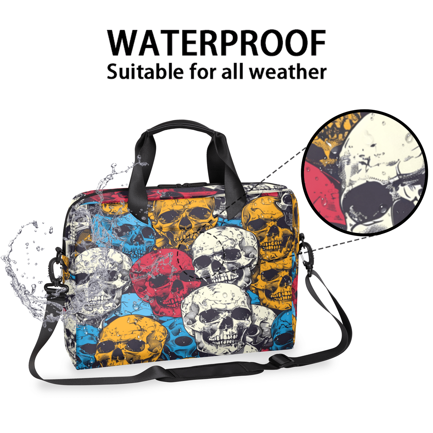 Herdesigns Skull Laptop Bag for Women Men, Computer Case Briefcase Messenger Bags, 15-15.6 inch Laptop Sleeve Shoulder Bag