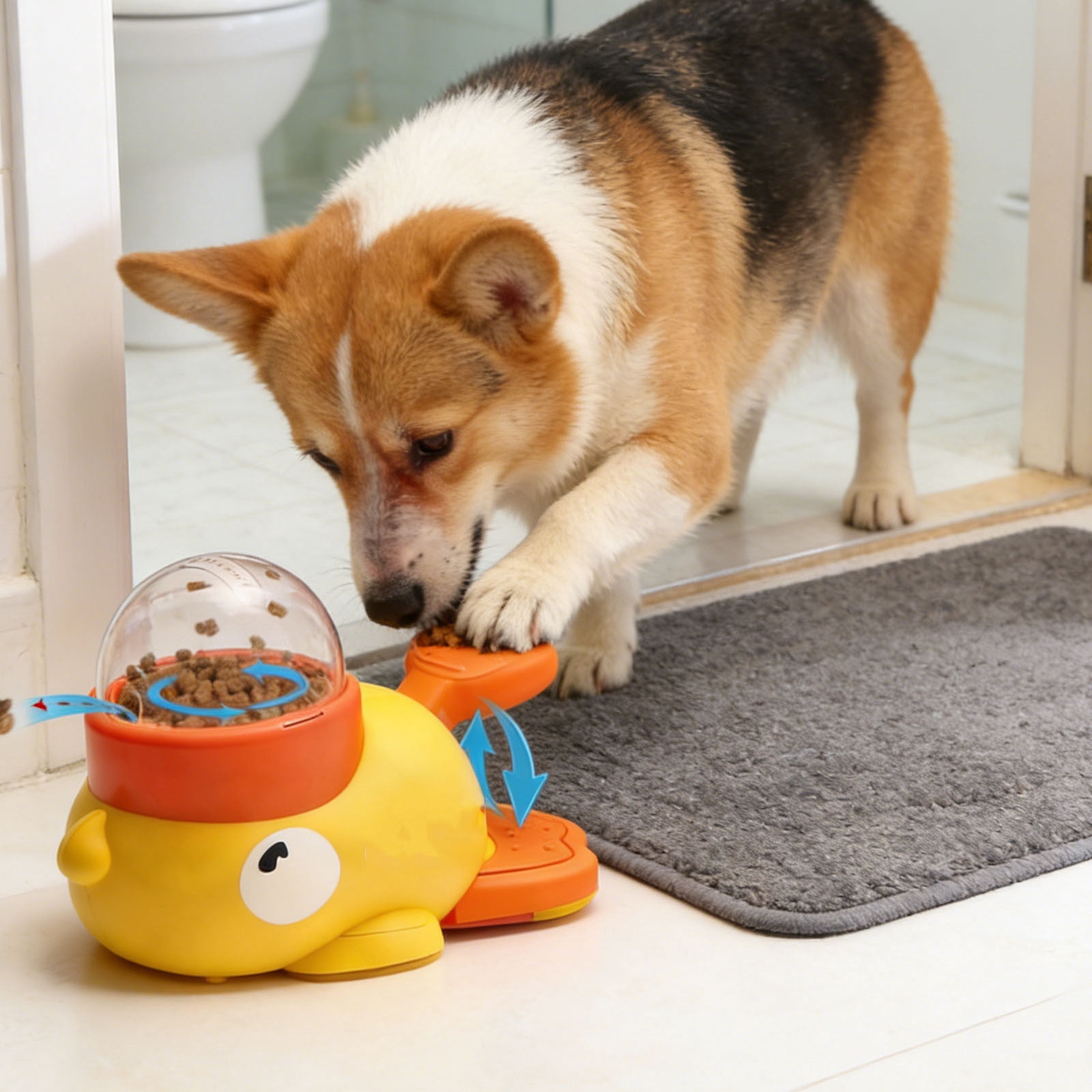 Weloille Interactive Pet Feeder Ducky, 2-in-1 Treat Dispenser Puzzle Toy for Cats and Dogs with 3 Adjustable Lids, Slow Feeder Bowl to Prevent Bloating, Rinse-Clean Design, Pet Enrichment Toy
