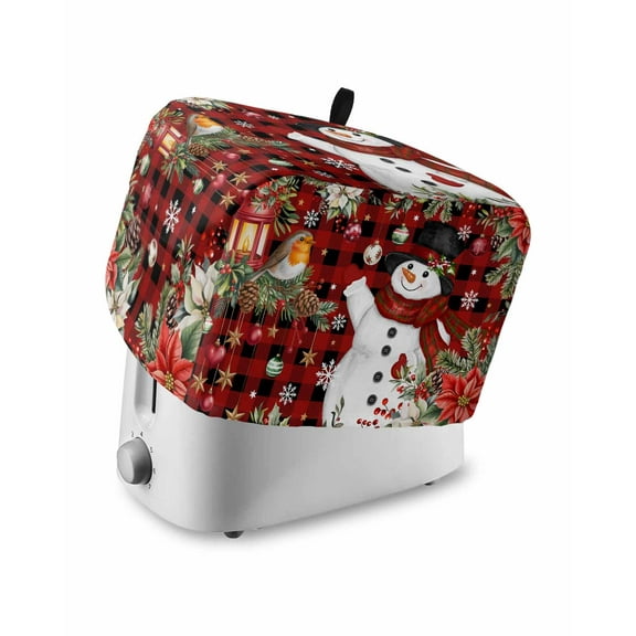 Fsddascl Christmas Snowman Toaster Cover 4 Slice, Large Kitchen Appliance Covers, Xmas Poinsettia Birds Balls Red Plaid Toaster Oven Cover with Loop, Bread Machine Cover Polyester Dust Cover