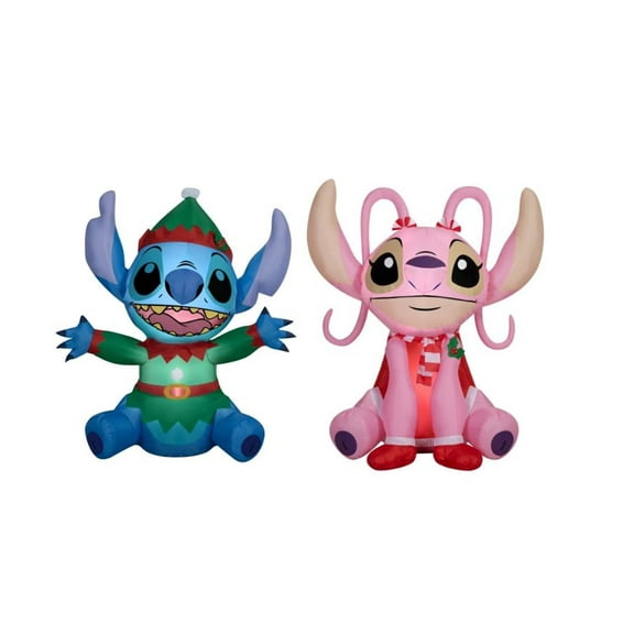 Christmas Air Blown Inflatable Stitch and  Angel w/ Scarf as Christmas Elf Disney, 54 inch